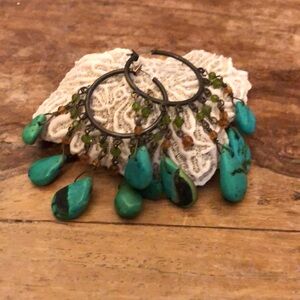 Genuine Turquoise nugget chandelier earrings with peridot & amber beads